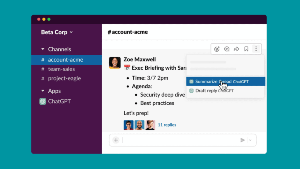 Chatgpt do slack permite resumir conversas de forma rápida