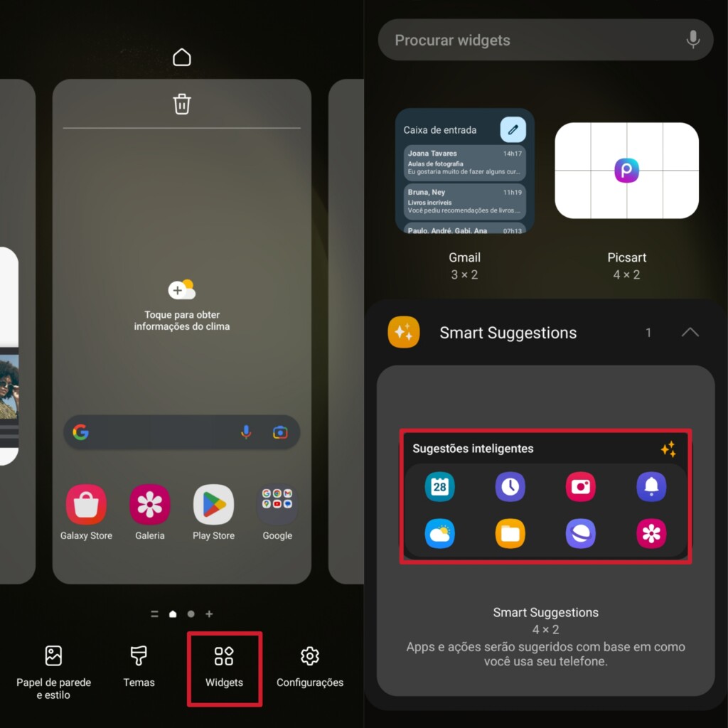 Ativação de sugestões inteligentes no galaxy s23