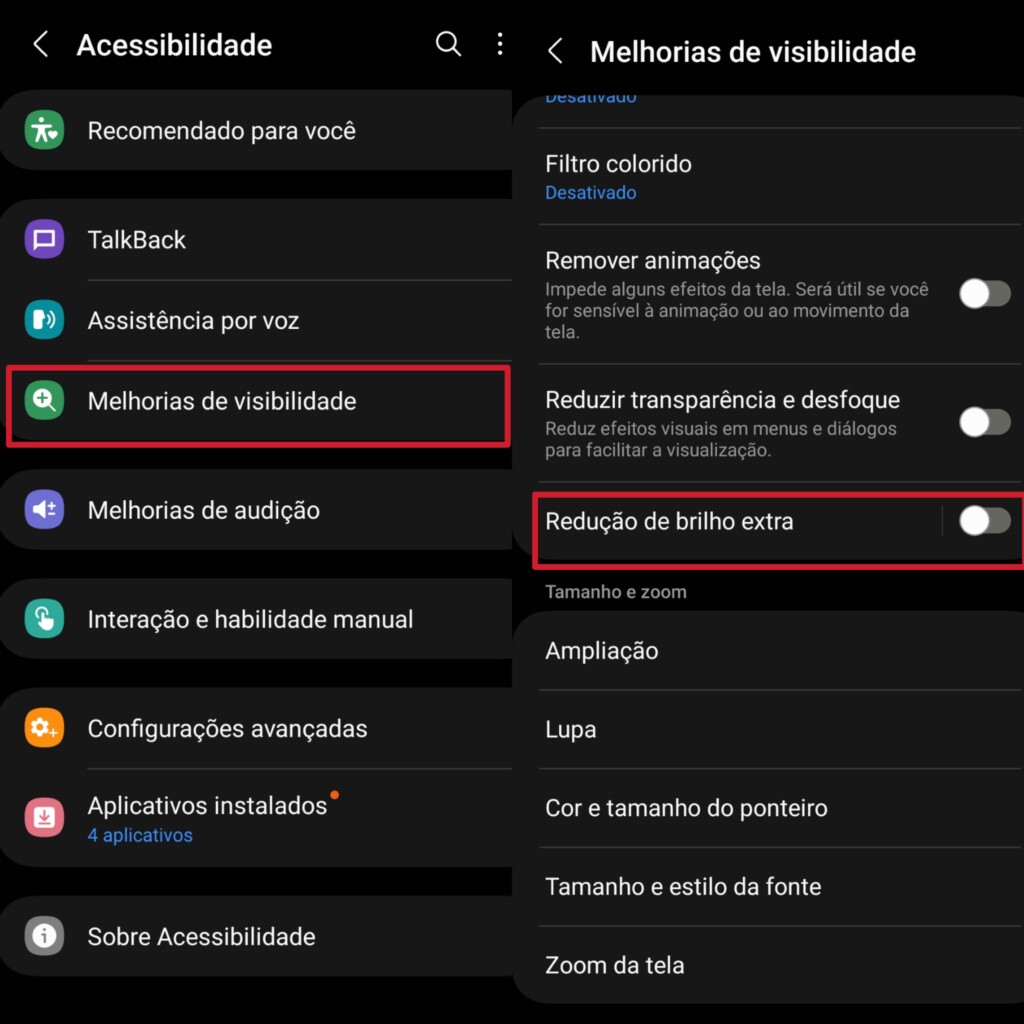 Redução de brilho extra no galaxy s23