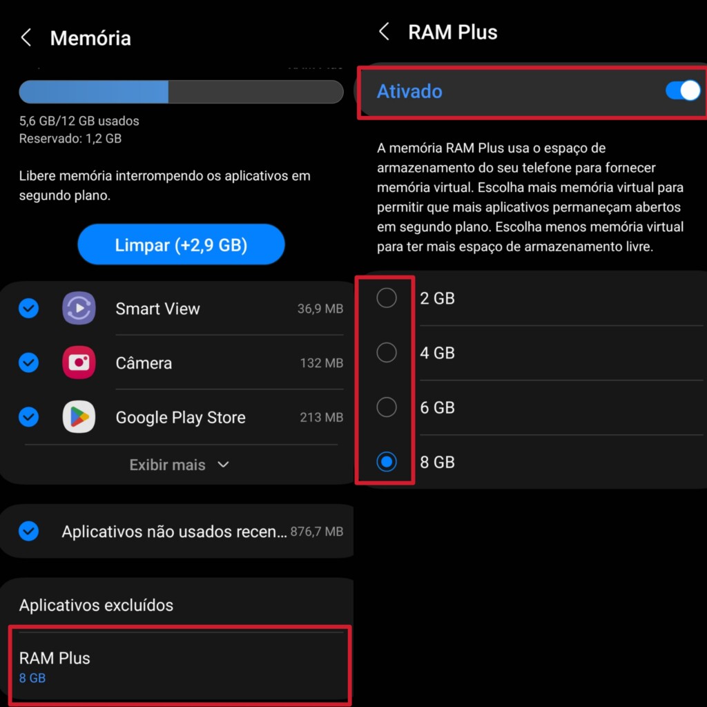 Ativação do ram plus no galaxy s23