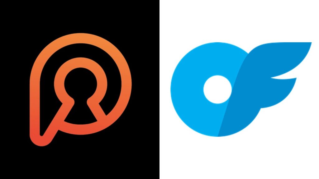 Logo da privacy posicionado à esquerda da imagem e logo do onlyfans posicionado à direita da imagem