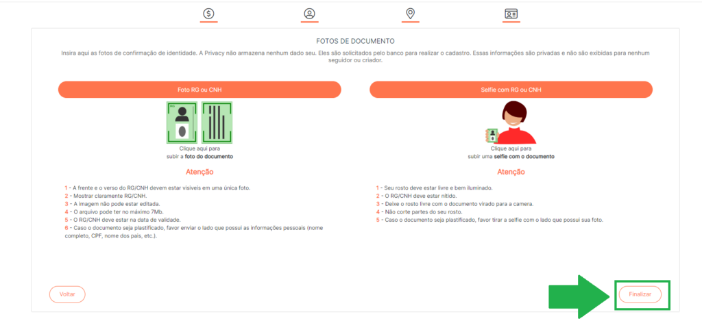 Envia todos os documentos necessários