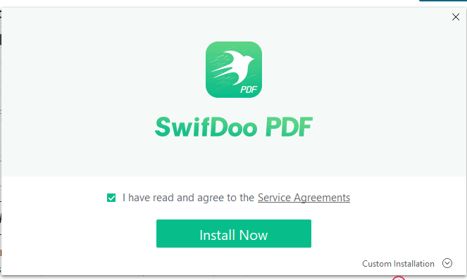 Tela de instalação do swifdoo pdf.