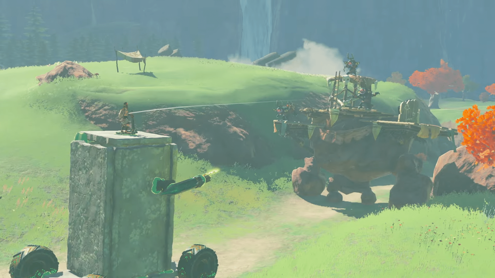 Link enfrentando inimigos ao bom estilo mecha