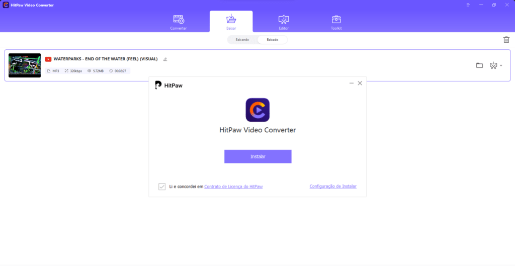 Tela de instalação do hitpaw video converter