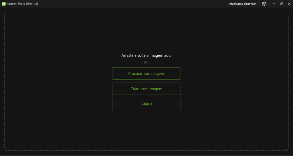 Tela inicial do icecream photo editor
