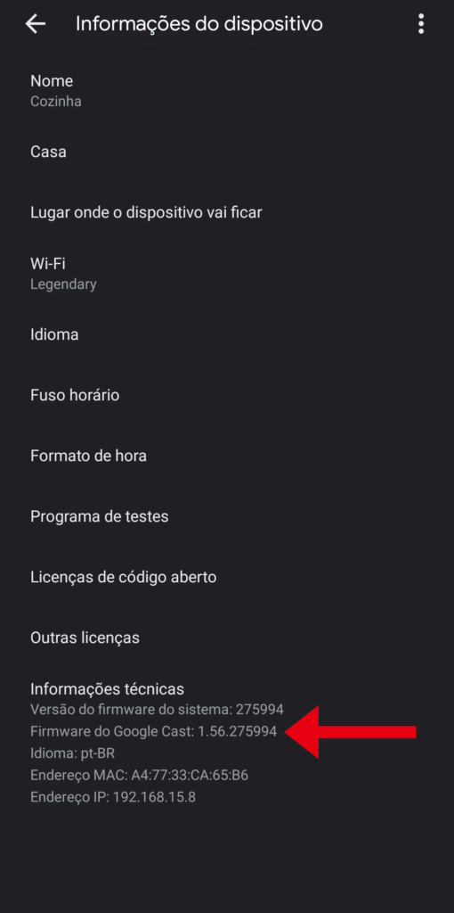 Verifique o número do firmware para atualizar o chromecast