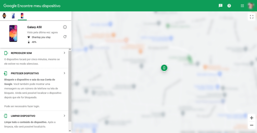 Mapa onde é possível encontrar celular android