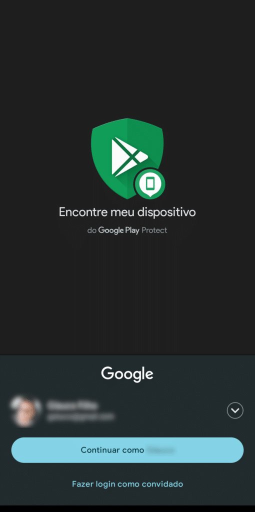 Faça login no app encontrar dispositivo