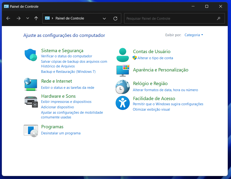 Painel de controle do windows 11
