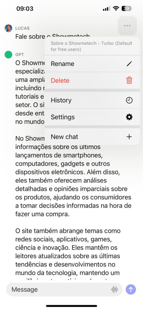 Explore as ferramentas disponíveis dentro do chat. Imagem: lucas gomes, smt