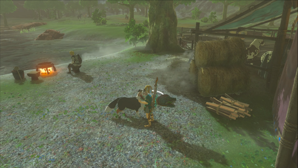 Link e um cachorro em totk