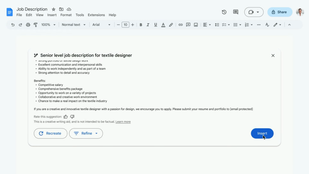 Duet ai no google docs