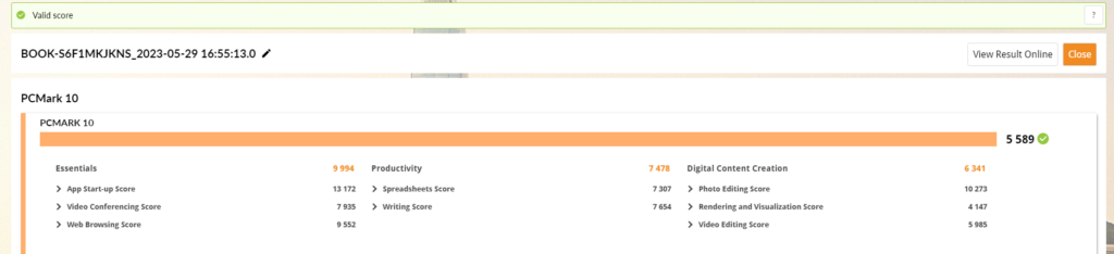 Resultado do pcmark 10 do galaxy book3 360