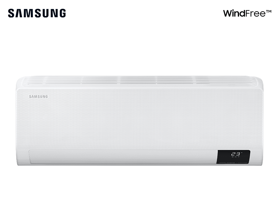 Meio ambiente ar condicionado t alt | ar-condicionado branco da samsung, sobre fundo limpo, apenas com o logo da samsung na parte de cima