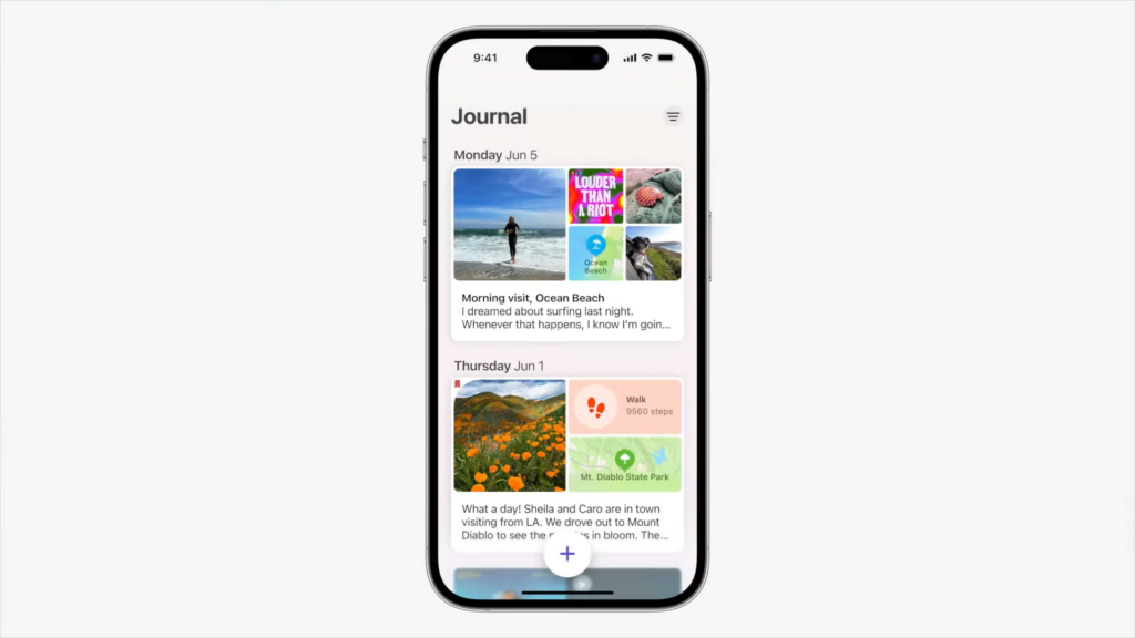 Novo app journal funcionará como uma espécie de diário aos usuários. Imagem: apple