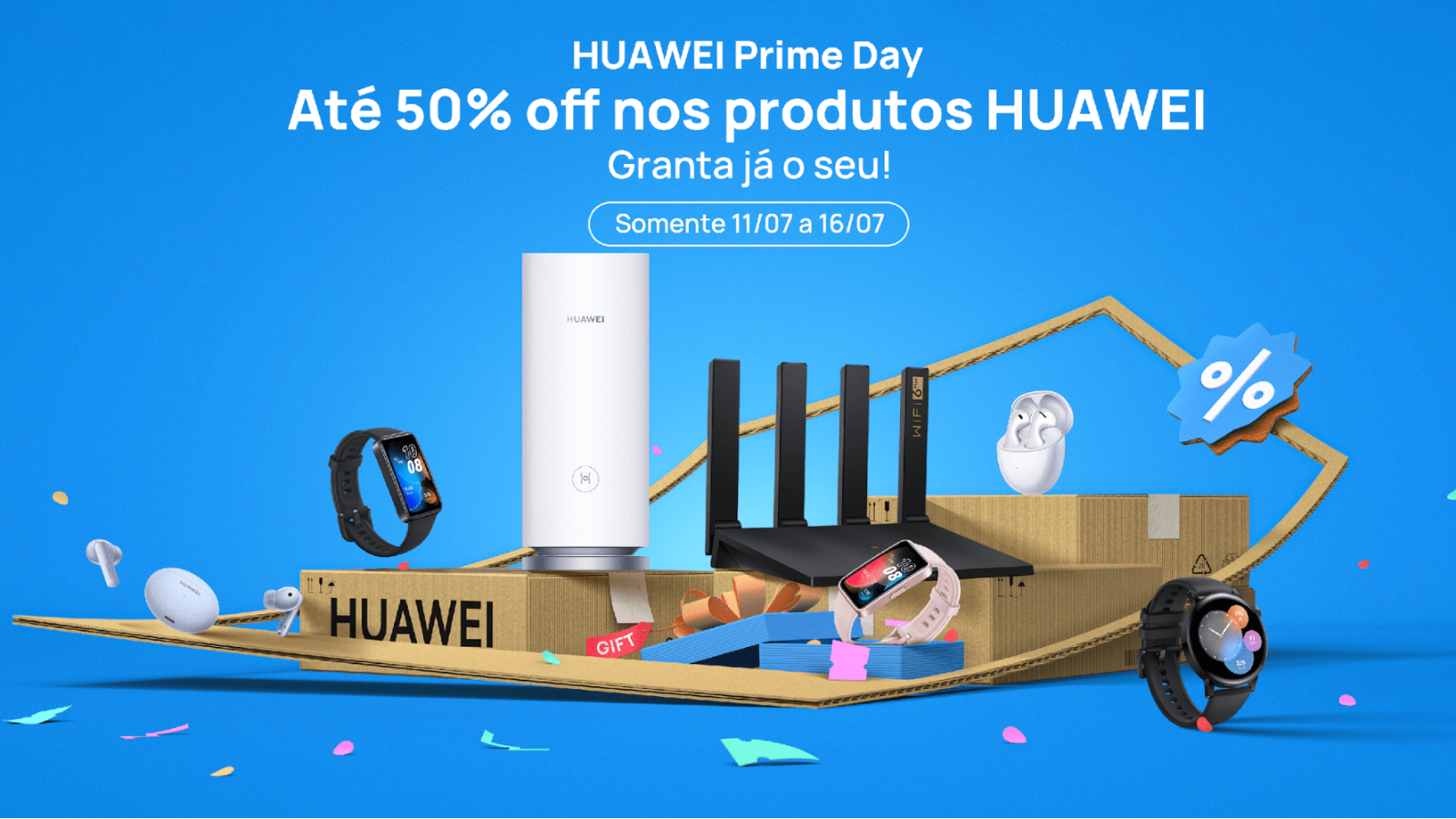 Promoção huawei prime day oferece até 50% de desconto!. Estamos falando de relógios inteligentes (smartwatches), smartbands, fone de ouvido sem fio e mais. Venha conferir agora os valores promocionais!