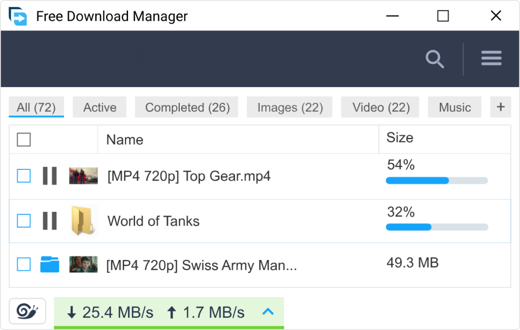 Com esses recursos combinados, o free download manager oferece uma solução para gerenciar e acelerar seus downloads. Imagem: free download manager