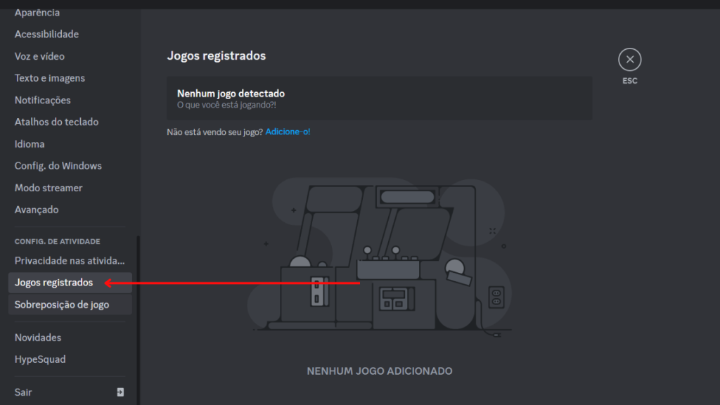 Ativação de transmissão de tela no discord