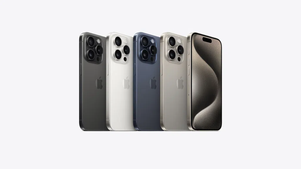 Cores disponíveis nos iphones 15 pro e 15 pro max. Imagem: apple