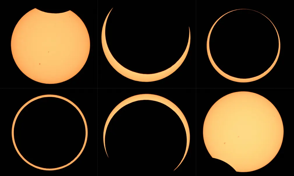 Demais fases do eclipse que puderam ser observadas em diversas partes do mundo. Imagem: the guardian