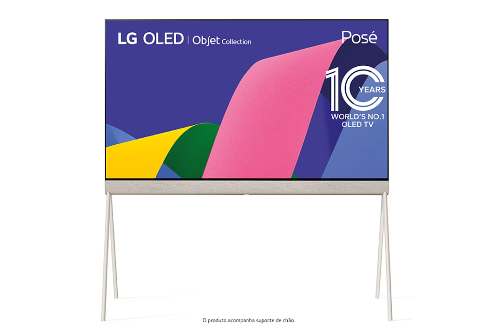 A smart tv pode ser colocada neste suporte para chão. Imagem: lg