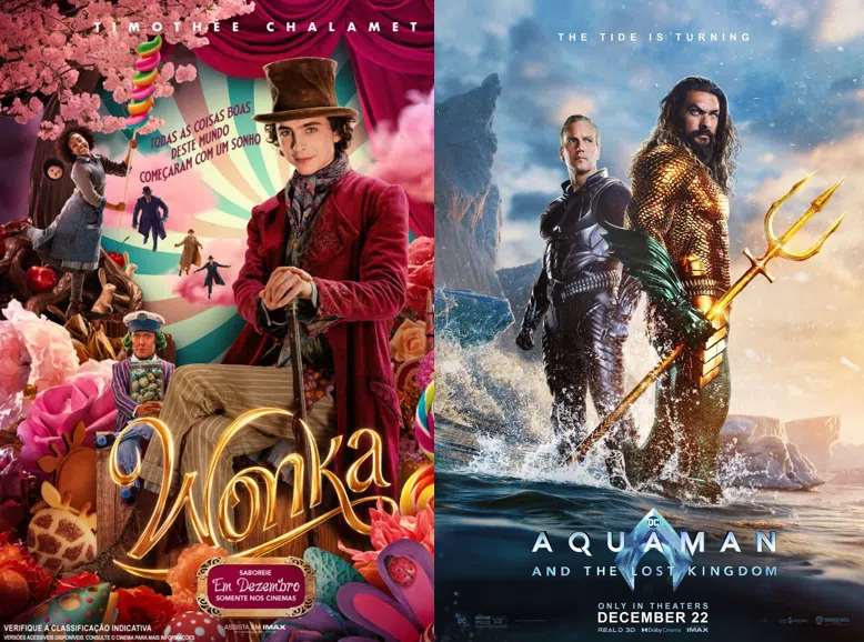 Pôsteres de wonka e aquaman 2 – o reino perdido - os destaques do cinema em dezembro /  imagem: gabriel princesval/showmetech