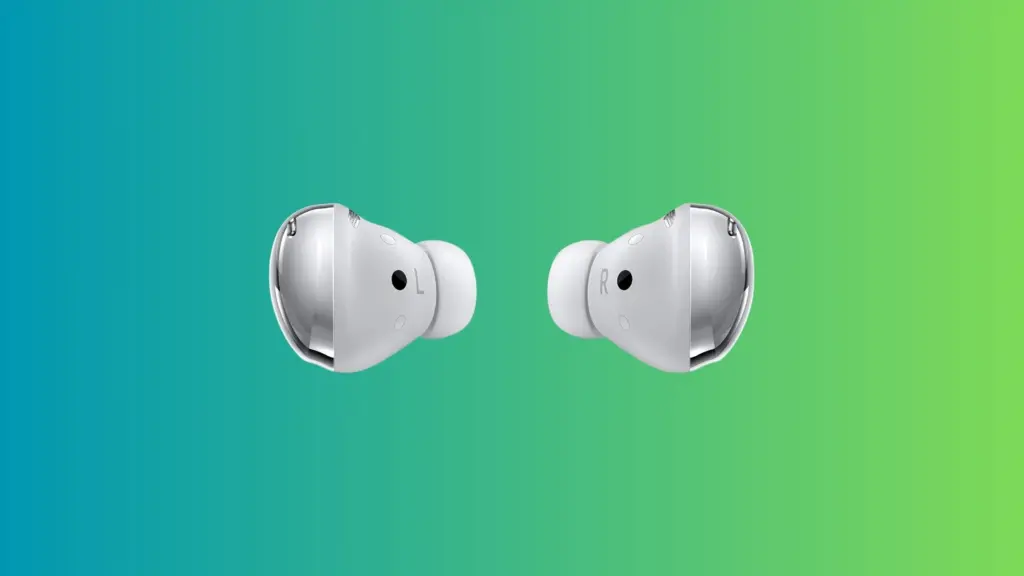 Galaxy buds pro branco em fundo degradê verde