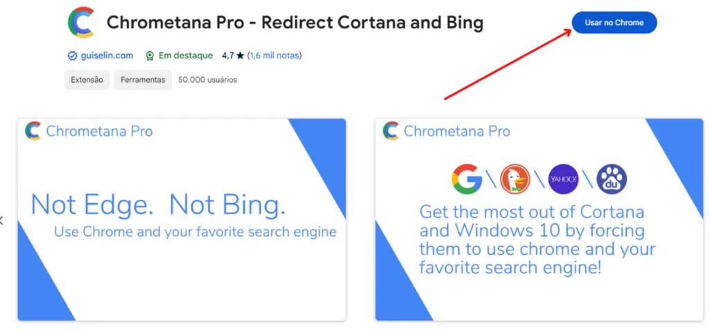 Página de instalação da extensão chrometana pro na chrome web store