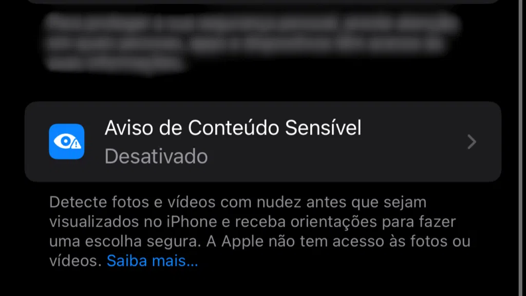 Aviso de conteúdo sensível incluso no iphone 15