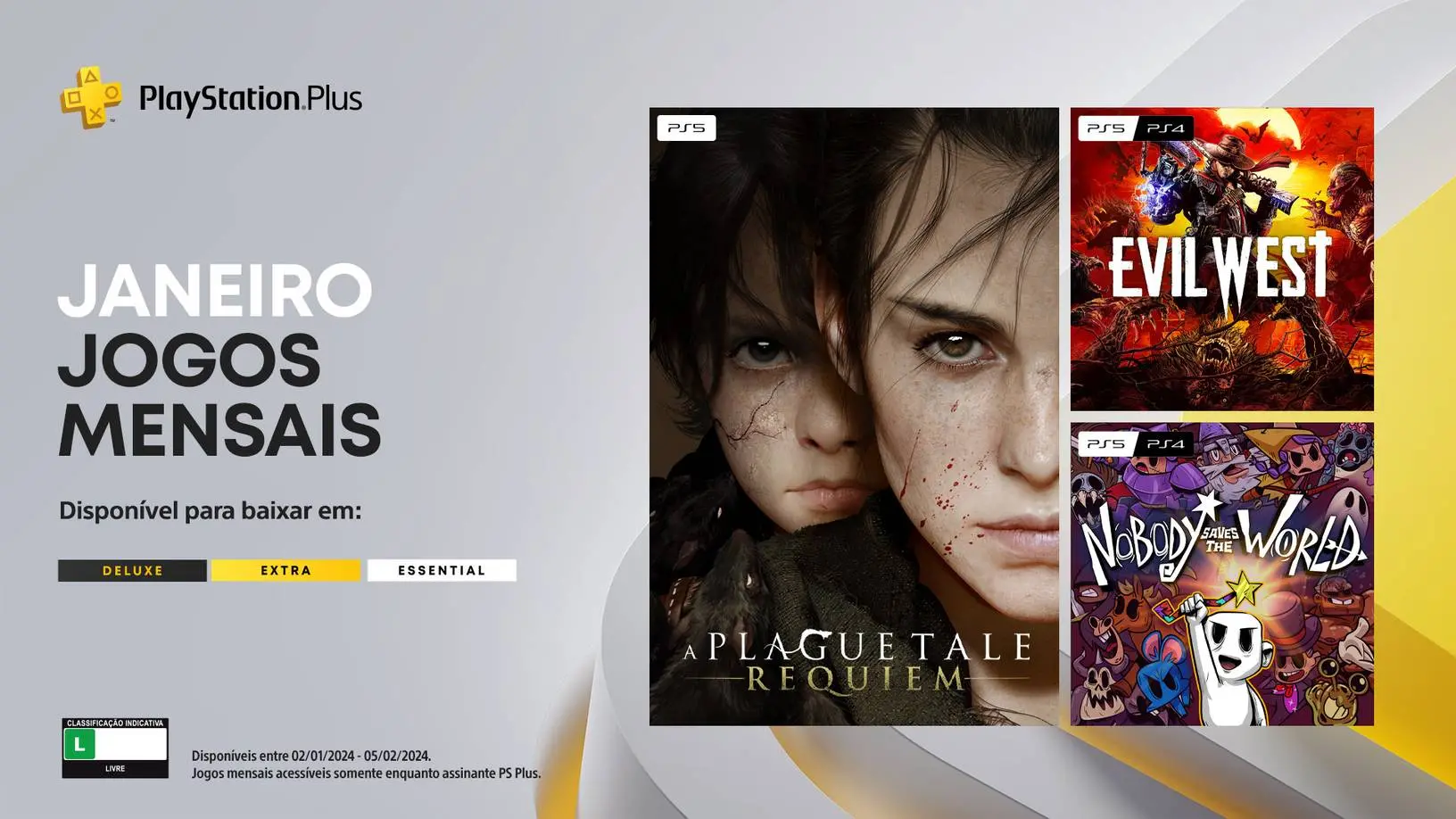 Imagem com os games da ps plus de janeiro de 2024