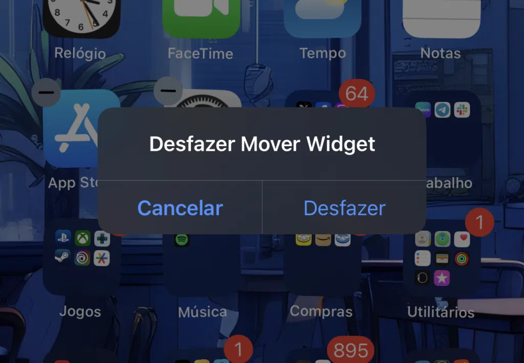 Prompt para desfazer mudanças na tela inicial após chacoalhar o iphone 15