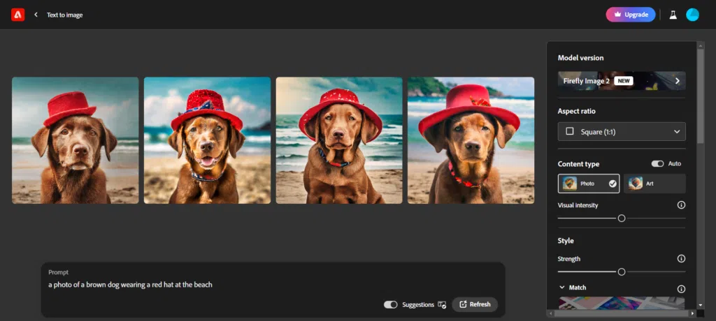 Tela de uso do adobe firefly para criar imagens por meio de inteligência artificial