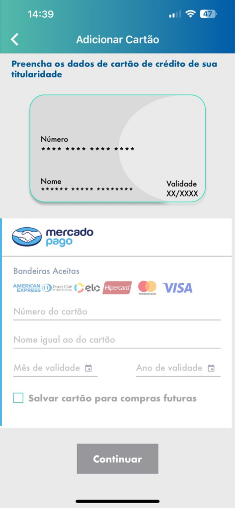 Insira os dados do cartão para finalizar o pagamento. Imagem: lucas gomes, smt