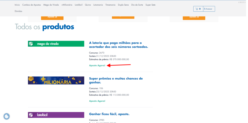 Acesse o site da caixa e escolha a sua modalidade de aposta. Imagem: lucas gomes, smt