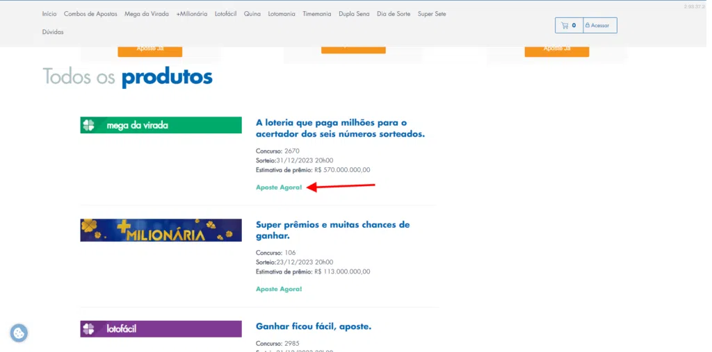 Acesse o site da caixa e escolha a sua modalidade de aposta. Imagem: lucas gomes, smt