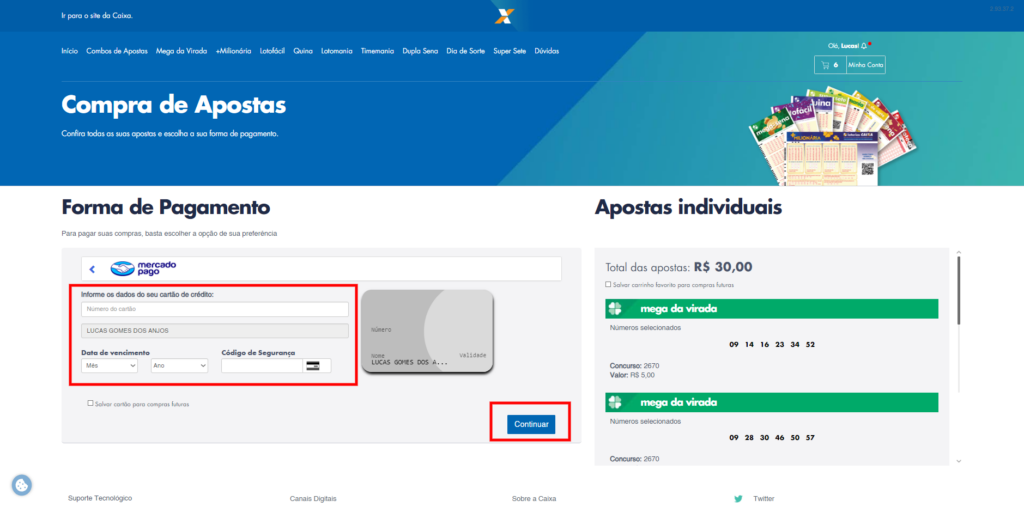 Insira os dados do cartão de acordo com a plataforma escolhida. Imagem: lucas gomes, smt