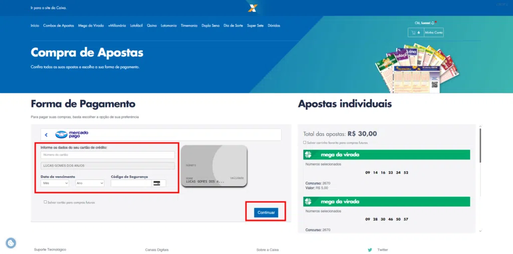 Insira os dados do cartão de acordo com a plataforma escolhida. Imagem: lucas gomes, smt