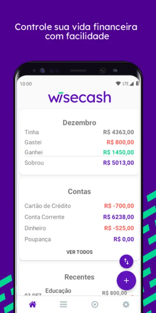 App wisecash para gerenciar contas
