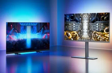 Ambilight plus estreia na nova linha de tvs oled+ da philips. Smart tvs da philips são as primeiras oled com brilho de até 3000 nits, e sistema ambilight plus cria efeito bidimensional na iluminação traseira