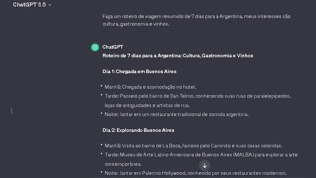 É possível criar guias personalizados em detalhes refinando os resultados do chatgpt até encontrar seus destinos perfeitos