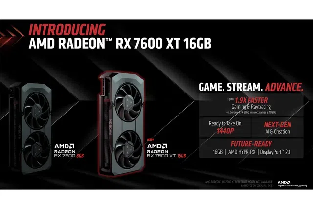 Gpu amd radeon rx 7600 e a nova rx 7600 xt. Imagem: amd rx 7600 xt