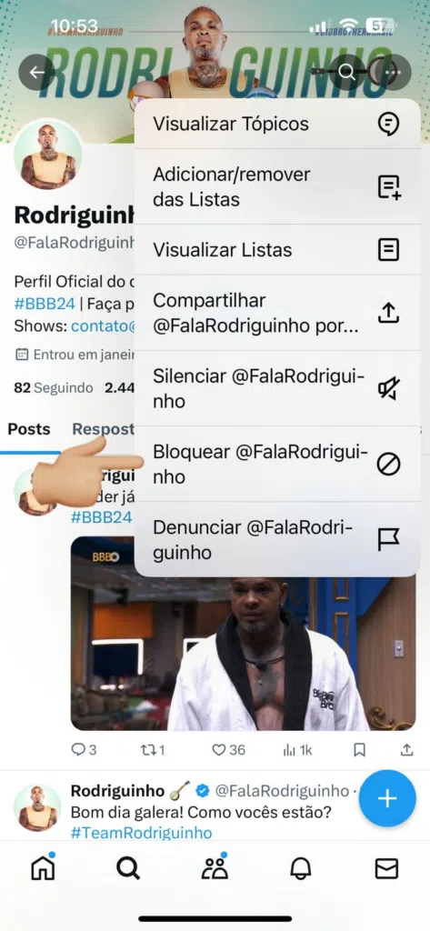 Como bloquear perfis do bbb 24 no twitter. Imagem: lucas gomes, smt