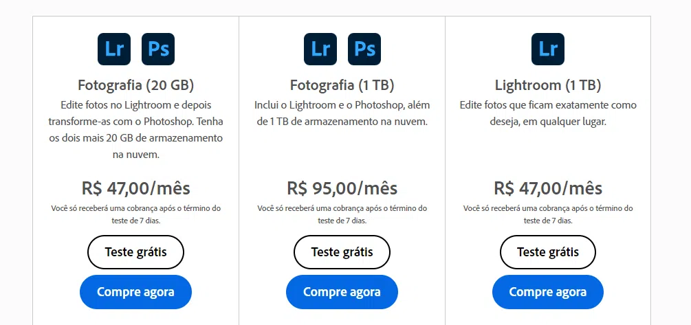 Existem planos ou assinaturas que iniciam em 47 reais por mês.