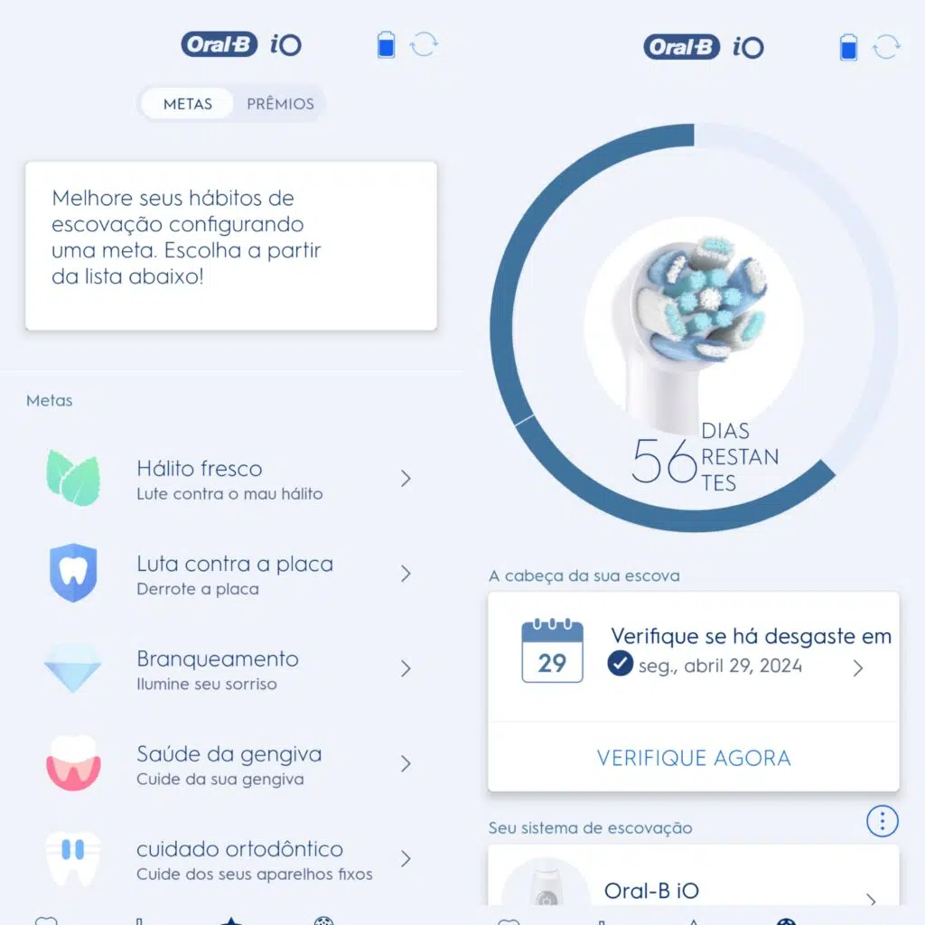 Aplicativo oral-b para smartphones mostrando dados da oral-b io6