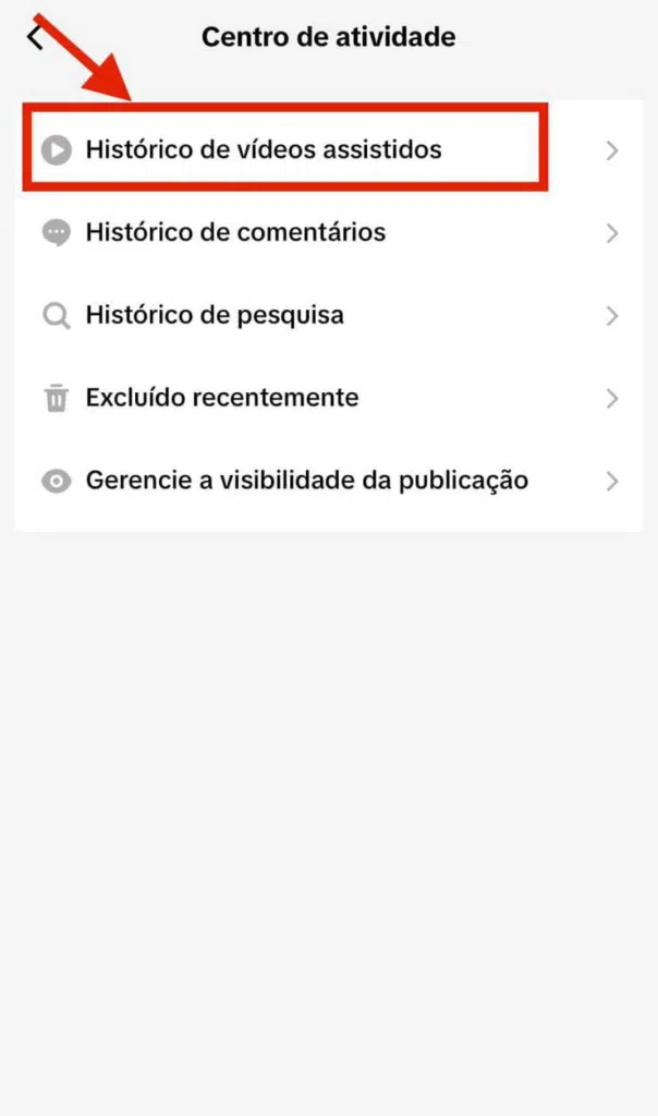 Histórico de vídeos vistos no tiktok