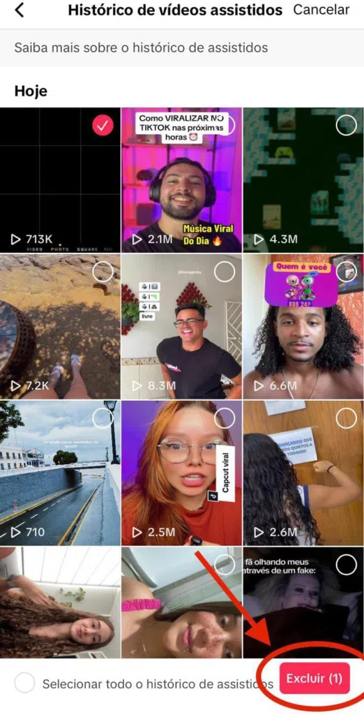 Histórico de vídeos vistos no tiktok