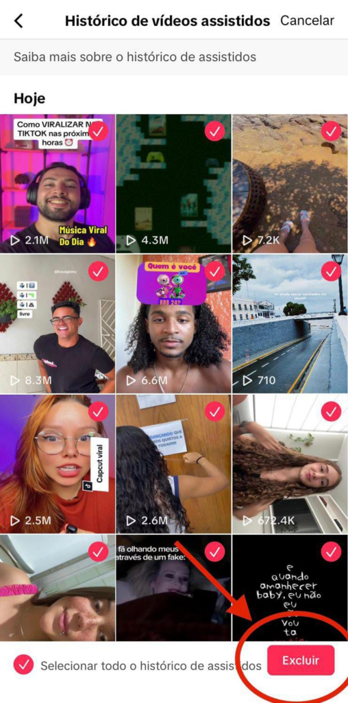 Histórico de vídeos vistos no tiktok