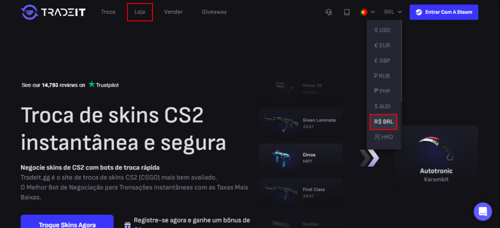 Compre skins com segurança para cs2 na tradeit. Veja como negociar em segurança pela plataforma e ter acesso as melhores armas do fps da valve