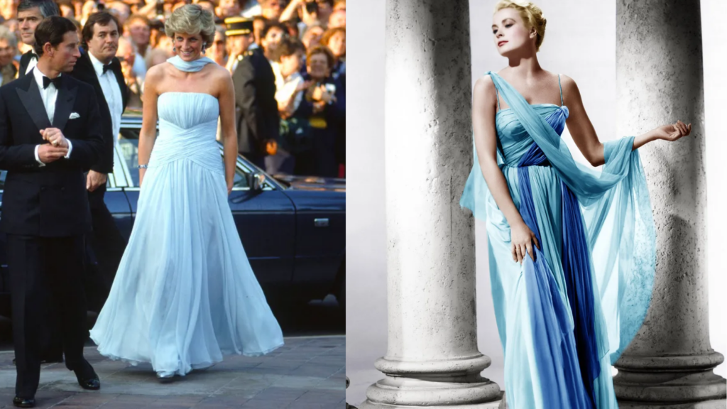 Princesa diana usa vestido inspirado em grace kelly durante o festival de cannes.